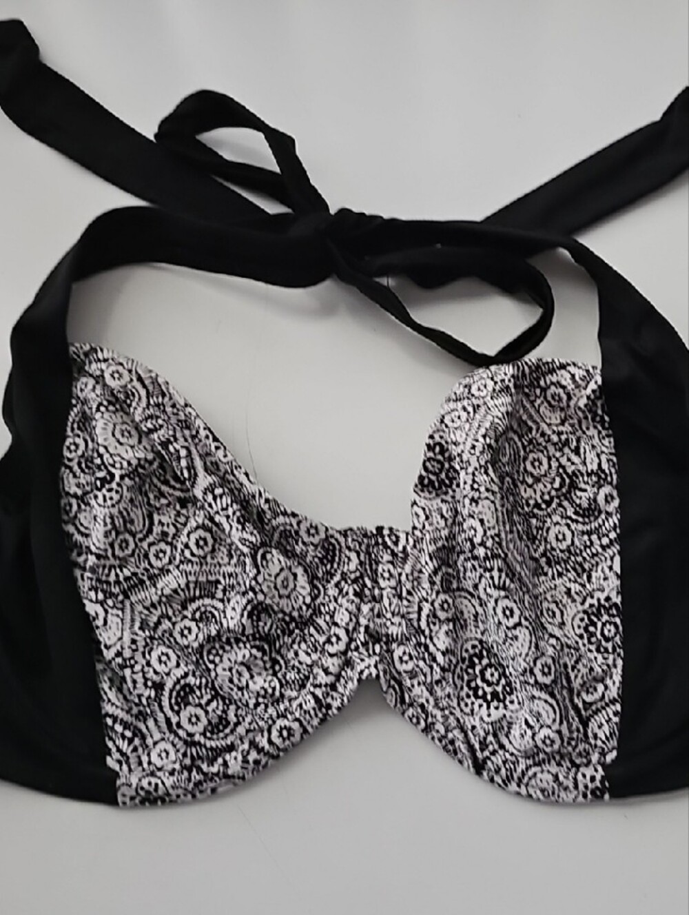 Panache Black and White Paisley Halter Underwire Swim Top